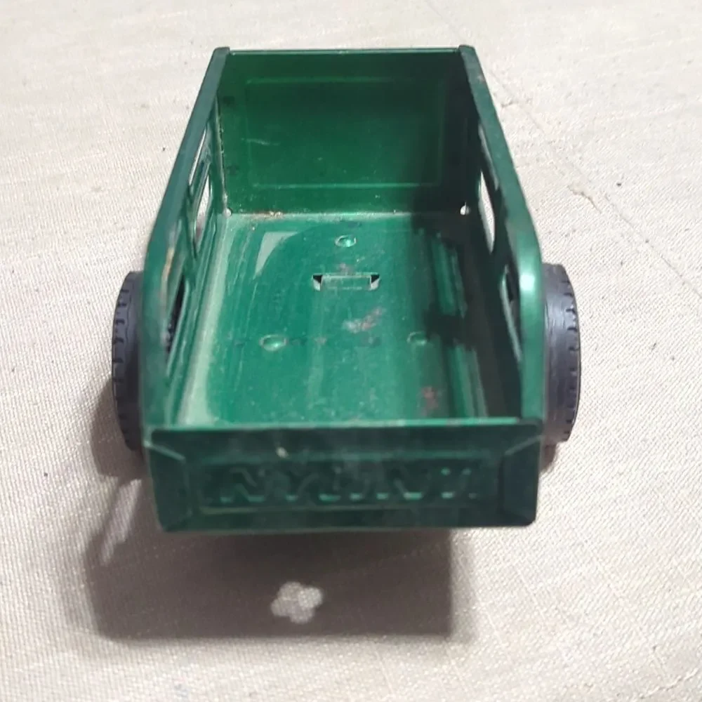 2- Vintage Metal Nylint Toy Wagon Trailer Metallic Green 6” x 3” w/ 2.75” Tongue